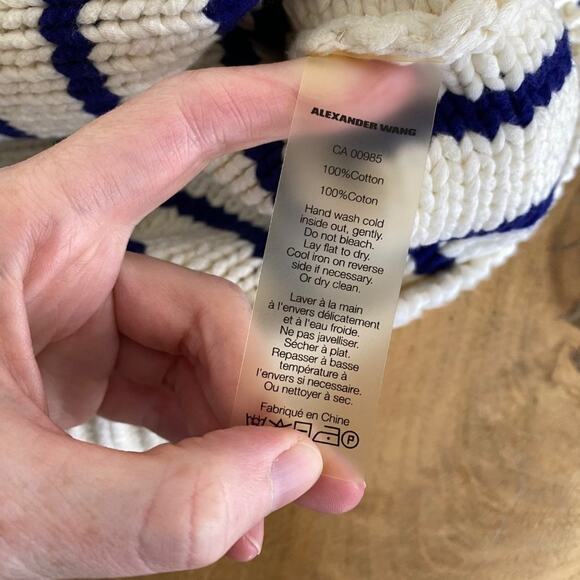 T by Alexander Wang - Striped Chunky Knit Sweater in White & Blue - Picture 3 of 5